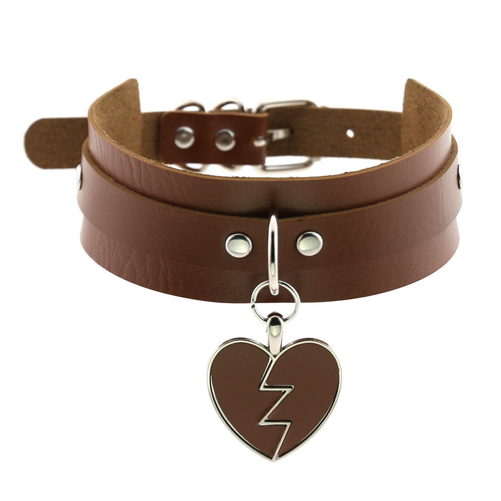 Rock Lightning Peach Heart Heartbreak Love Leather Neckband Clavicle Collar