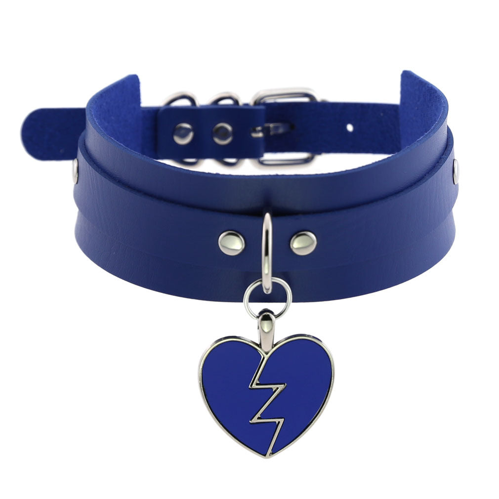 Rock Lightning Peach Heart Heartbreak Love Leather Neckband Clavicle Collar