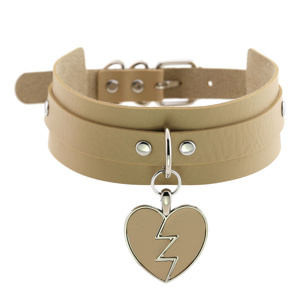 Rock Lightning Peach Heart Heartbreak Love Leather Neckband Clavicle Collar