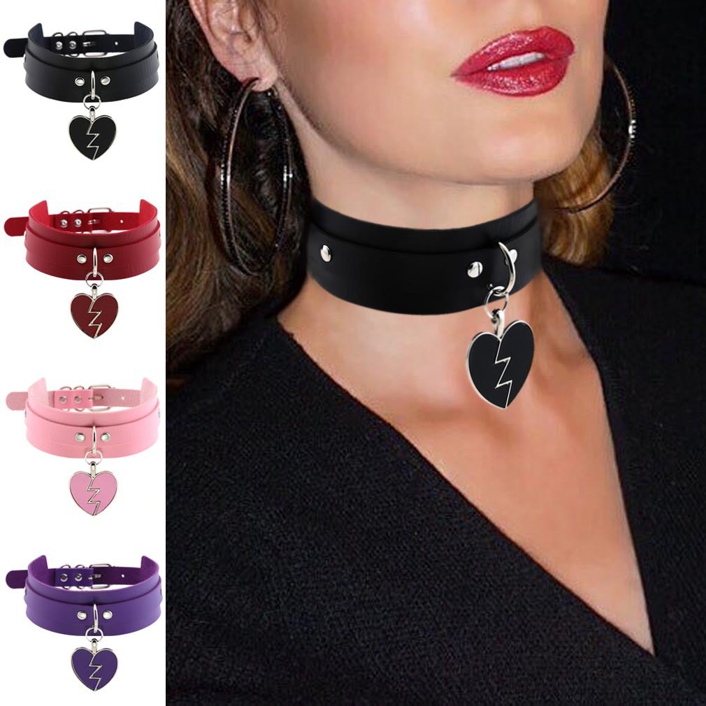 Rock Lightning Peach Heart Heartbreak Love Leather Neckband Clavicle Collar