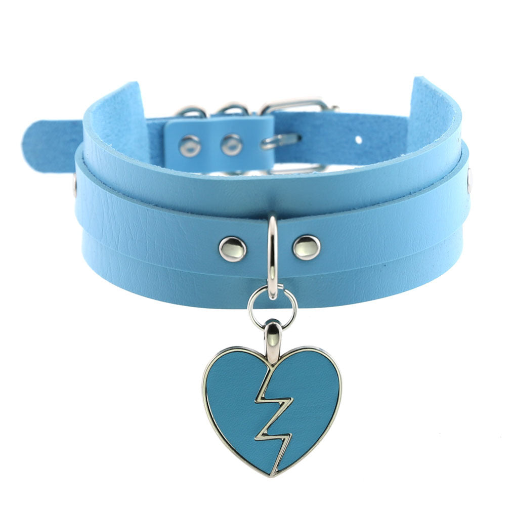 Rock Lightning Peach Heart Heartbreak Love Leather Neckband Clavicle Collar