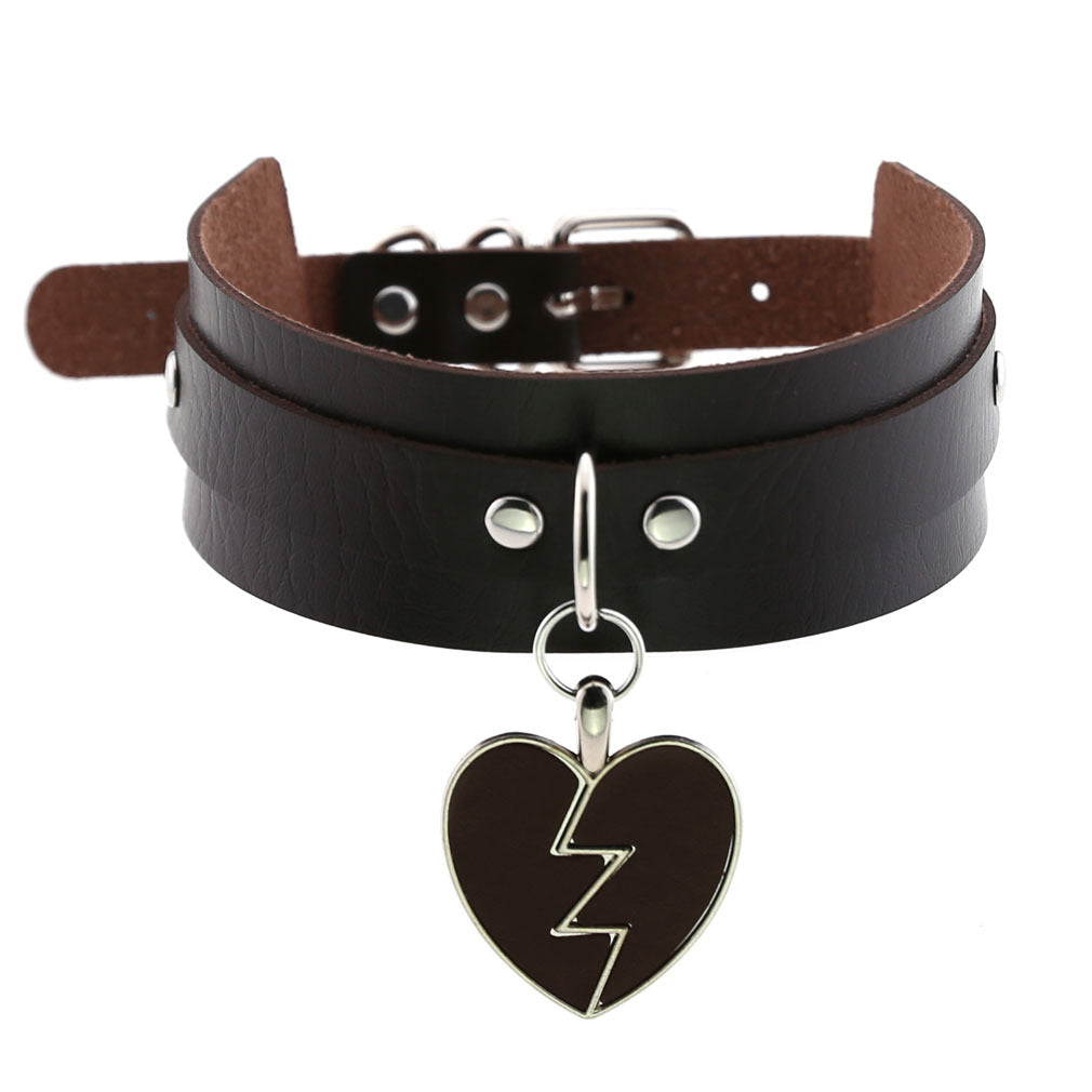 Rock Lightning Peach Heart Heartbreak Love Leather Neckband Clavicle Collar