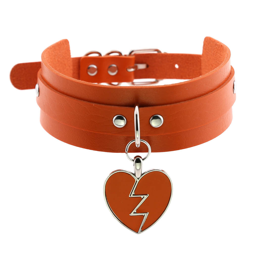 Rock Lightning Peach Heart Heartbreak Love Leather Neckband Clavicle Collar