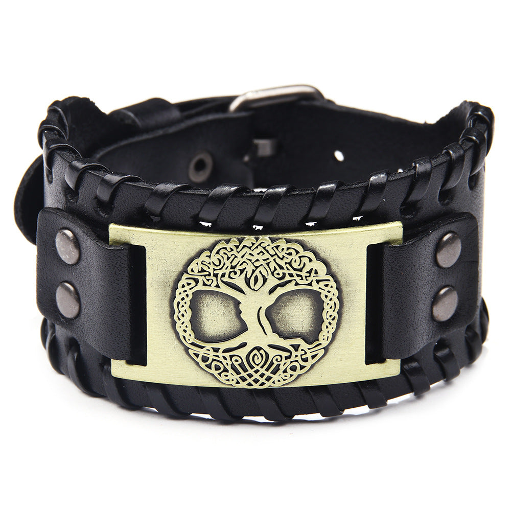 Leather Lucky Tree Face Metal Accessories Bracelets