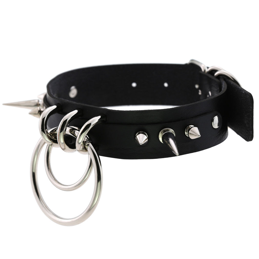Leather Pointed Rivet Neckband Personality Double O-shaped Neck Rings