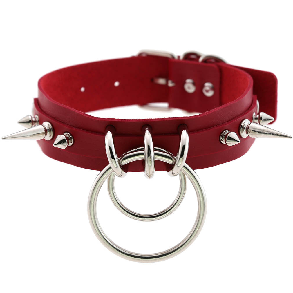 Leather Pointed Rivet Neckband Personality Double O-shaped Neck Rings