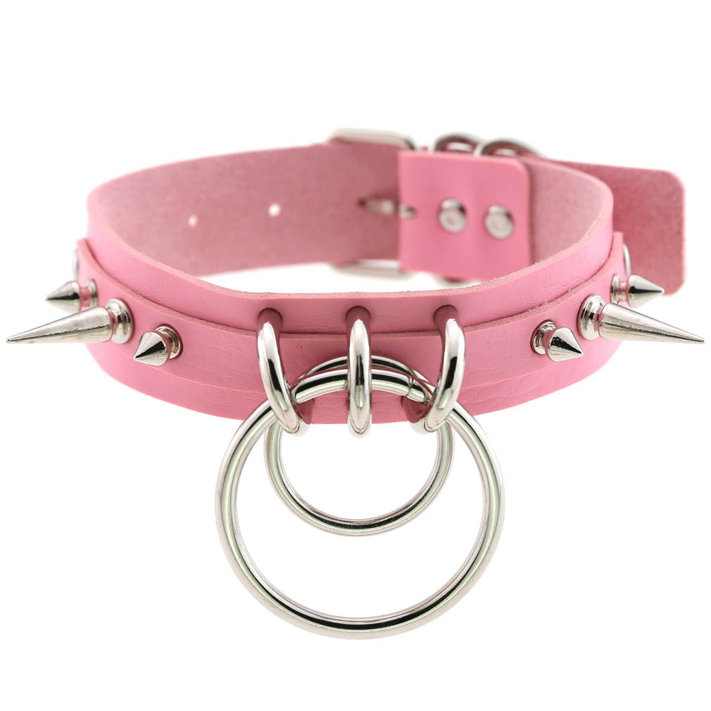 Leather Pointed Rivet Neckband Personality Double O-shaped Neck Rings