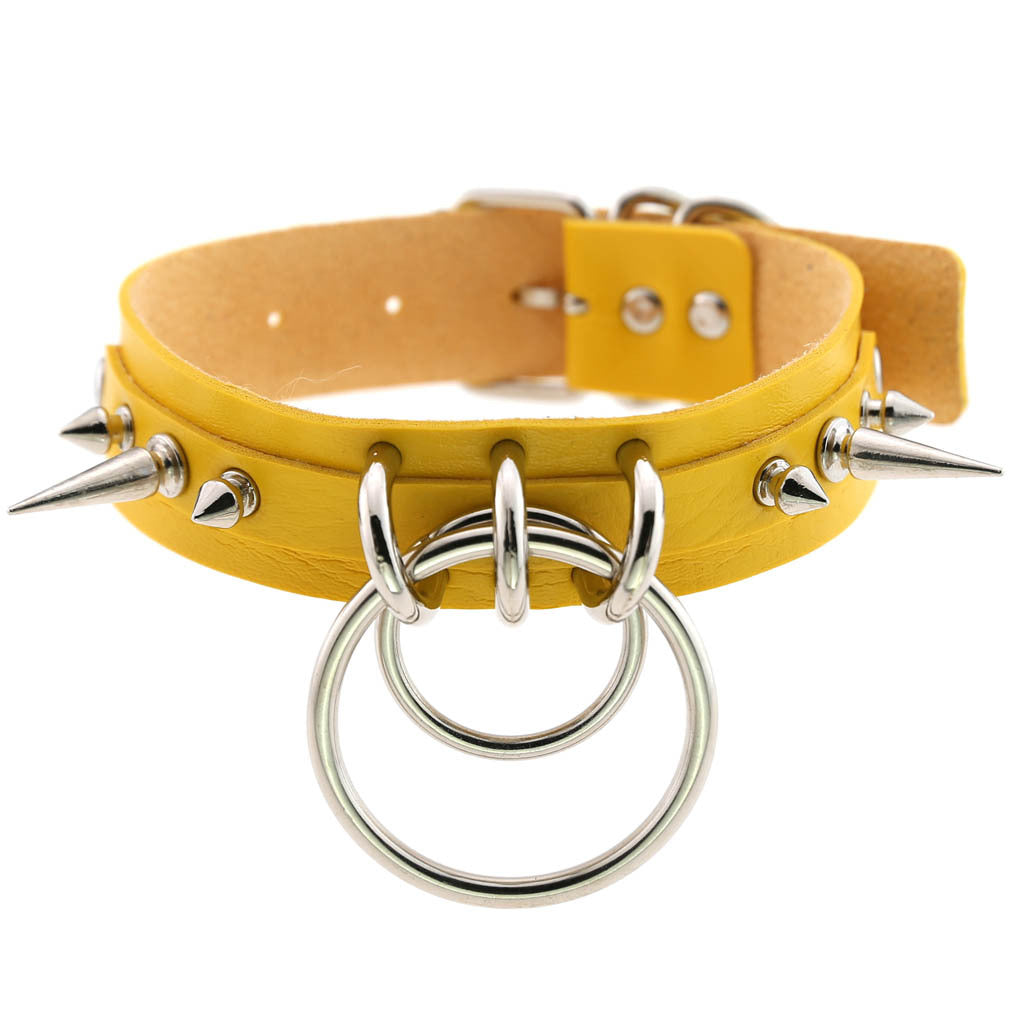 Leather Pointed Rivet Neckband Personality Double O-shaped Neck Rings