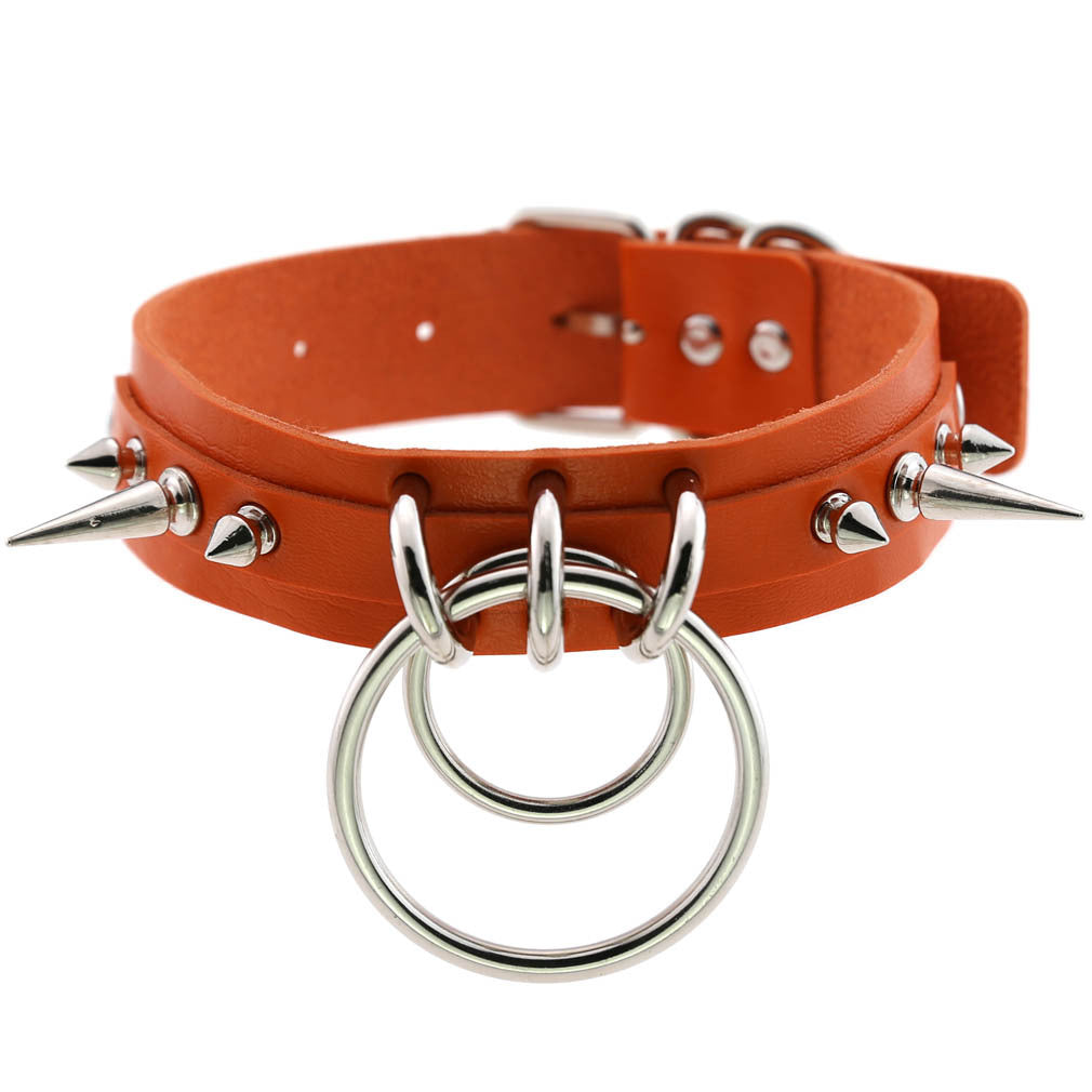 Leather Pointed Rivet Neckband Personality Double O-shaped Neck Rings