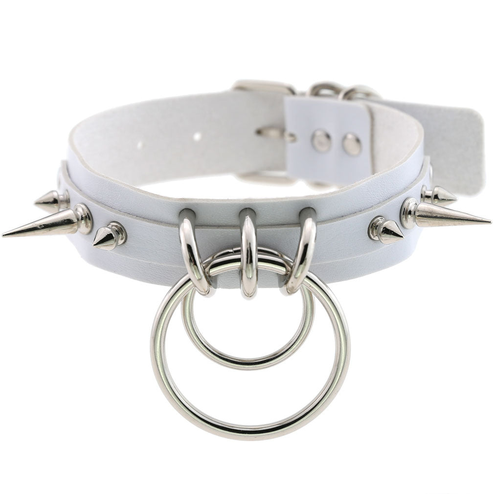 Leather Pointed Rivet Neckband Personality Double O-shaped Neck Rings