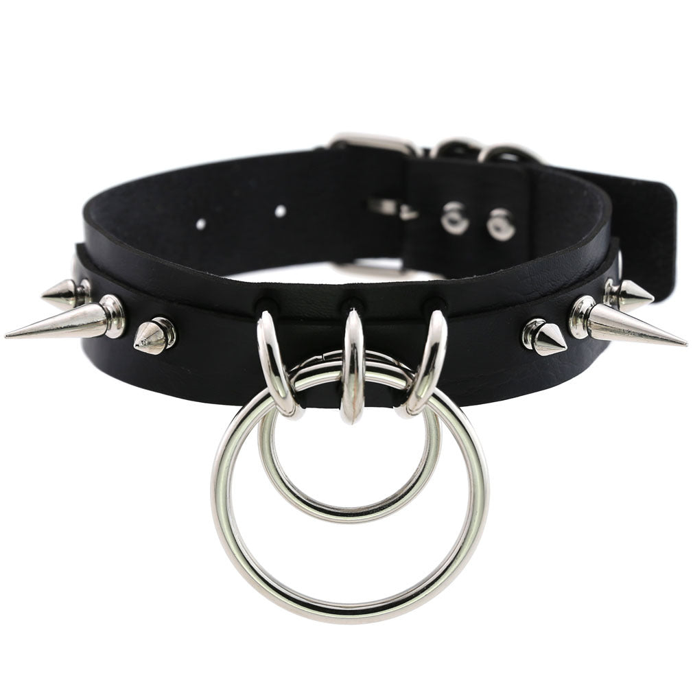 Leather Pointed Rivet Neckband Personality Double O-shaped Neck Rings
