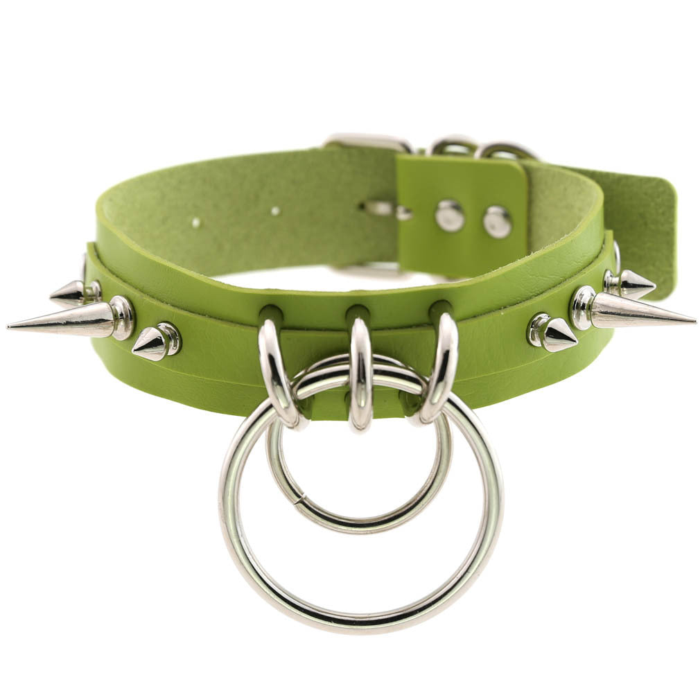 Leather Pointed Rivet Neckband Personality Double O-shaped Neck Rings