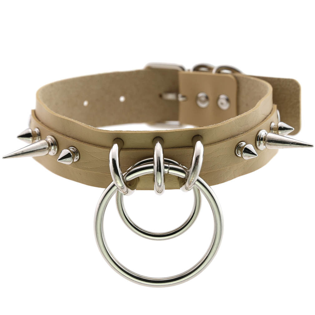 Leather Pointed Rivet Neckband Personality Double O-shaped Neck Rings