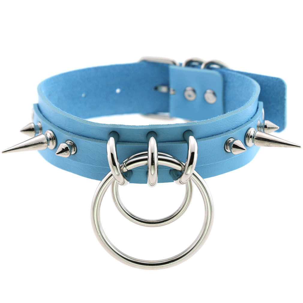 Leather Pointed Rivet Neckband Personality Double O-shaped Neck Rings