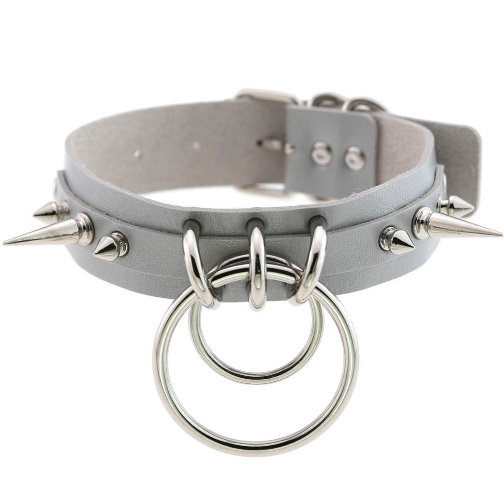 Leather Pointed Rivet Neckband Personality Double O-shaped Neck Rings