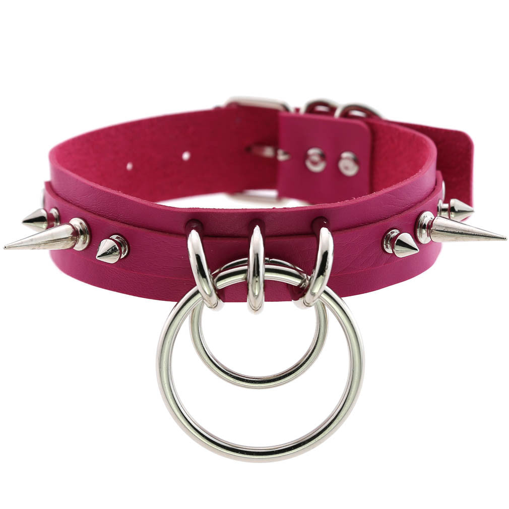 Leather Pointed Rivet Neckband Personality Double O-shaped Neck Rings
