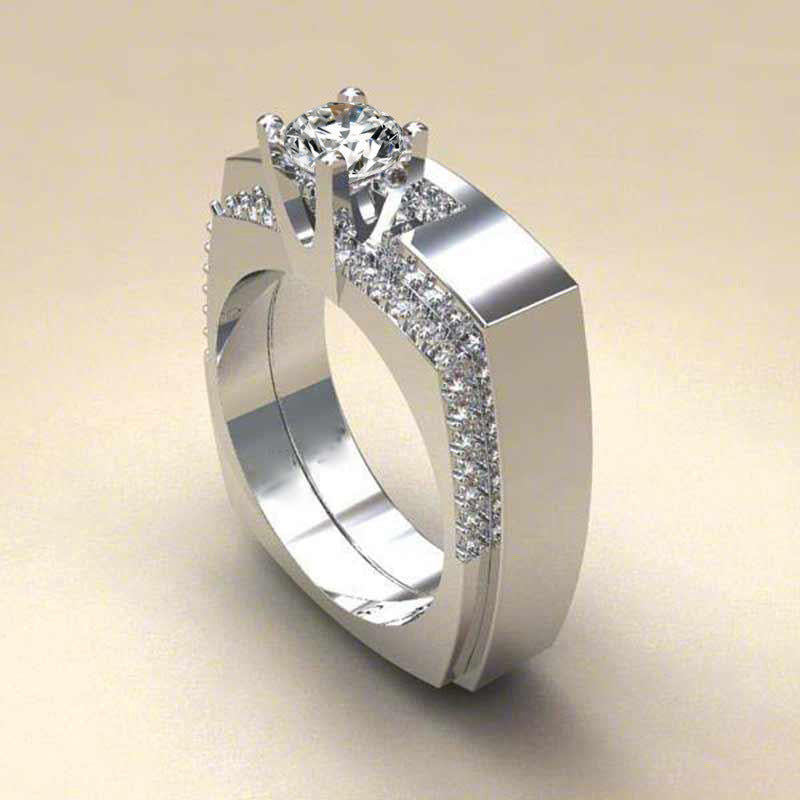 Plated Real Gold Inlaid Zircon Couple Elegant Lady Ring