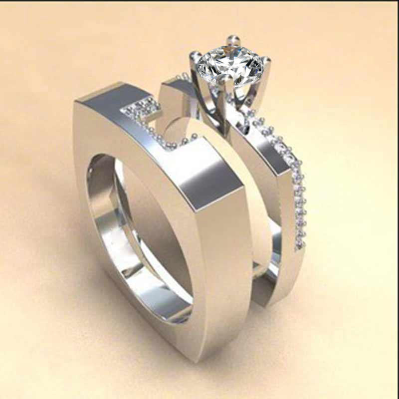 Plated Real Gold Inlaid Zircon Couple Elegant Lady Ring