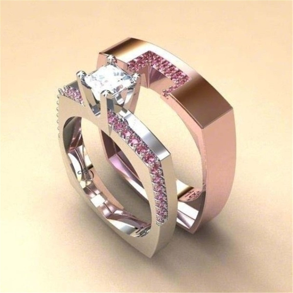 Plated Real Gold Inlaid Zircon Couple Elegant Lady Ring