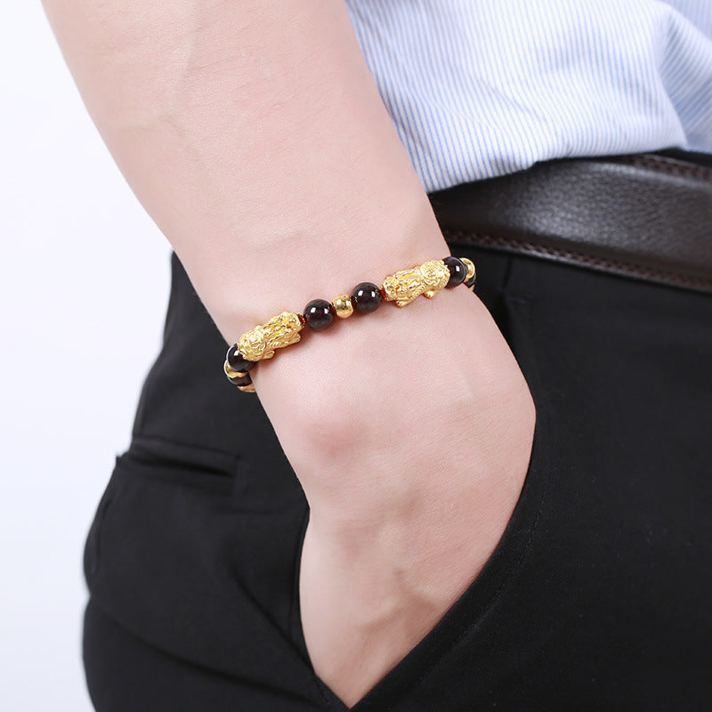 Women's Natural Claret Garnet Pi Gold Hard Bracelet