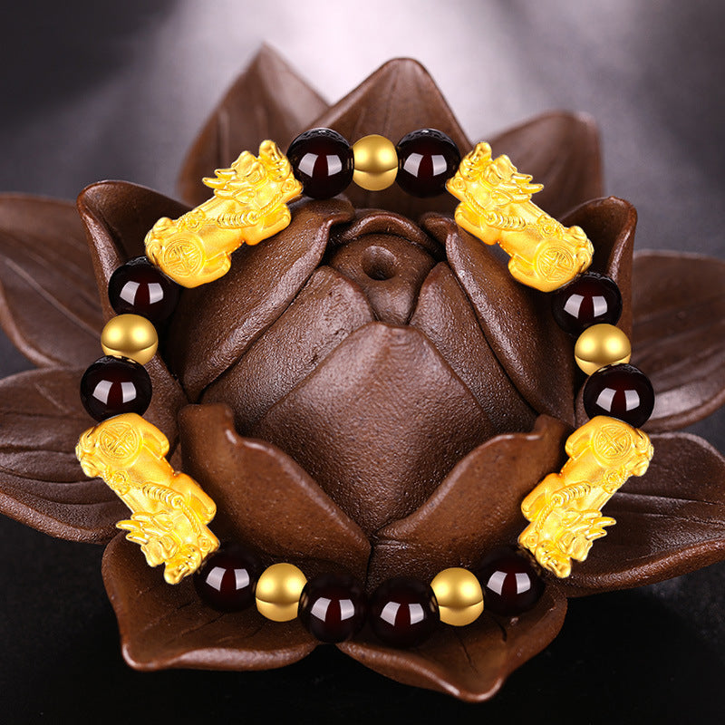 Women's Natural Claret Garnet Pi Gold Hard Bracelet
