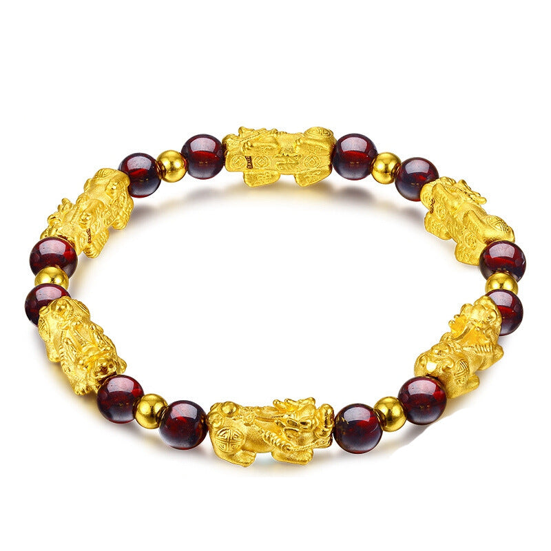 Women's Natural Claret Garnet Pi Gold Hard Bracelet