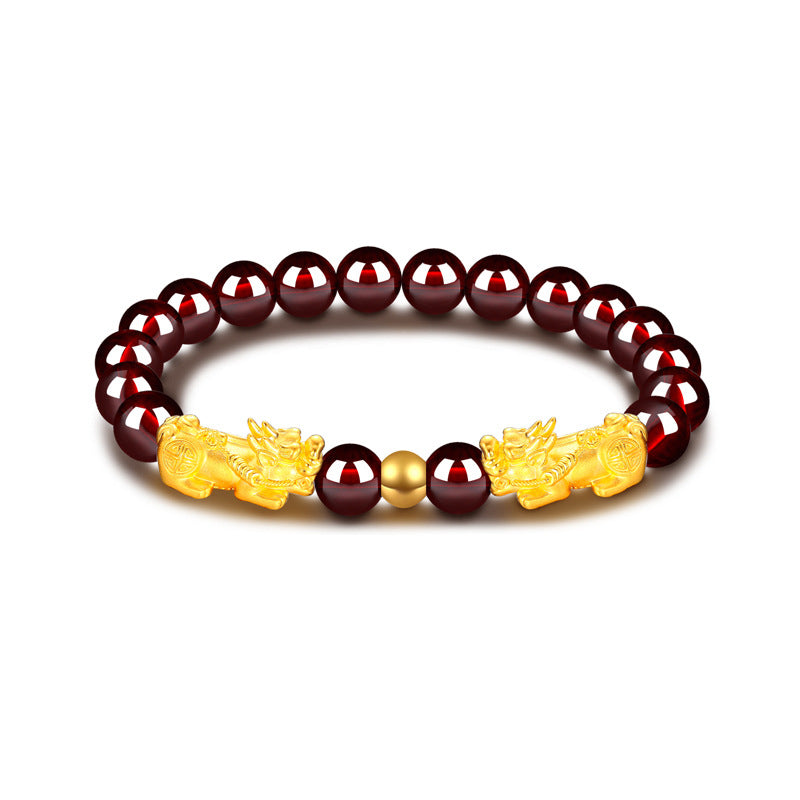 Women's Natural Claret Garnet Pi Gold Hard Bracelet