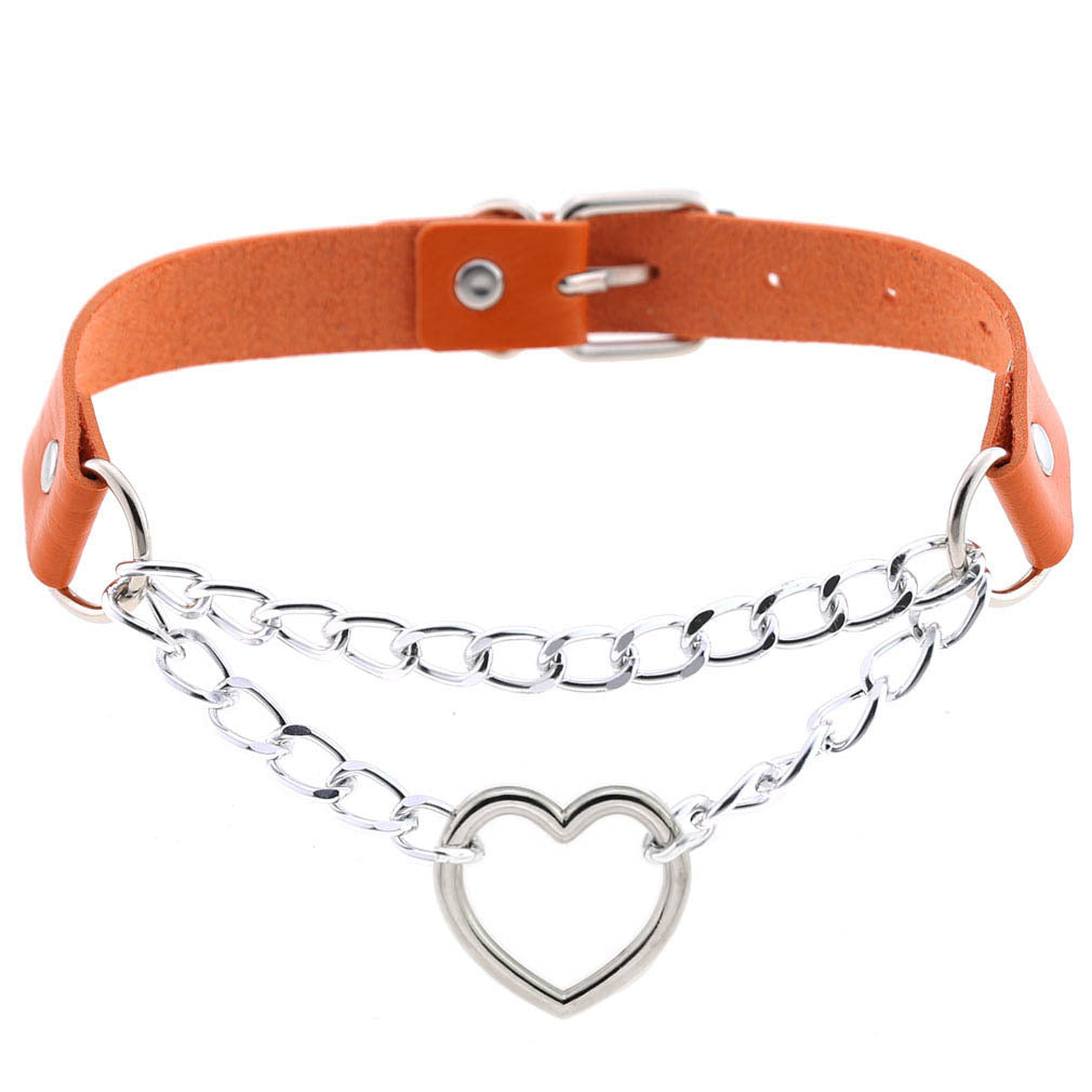 Cool Heart Shaped Chain Neckband Fashion Leather Love Collar