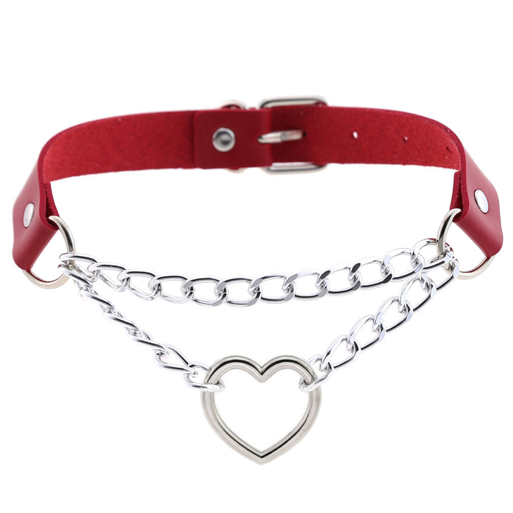 Cool Heart Shaped Chain Neckband Fashion Leather Love Collar