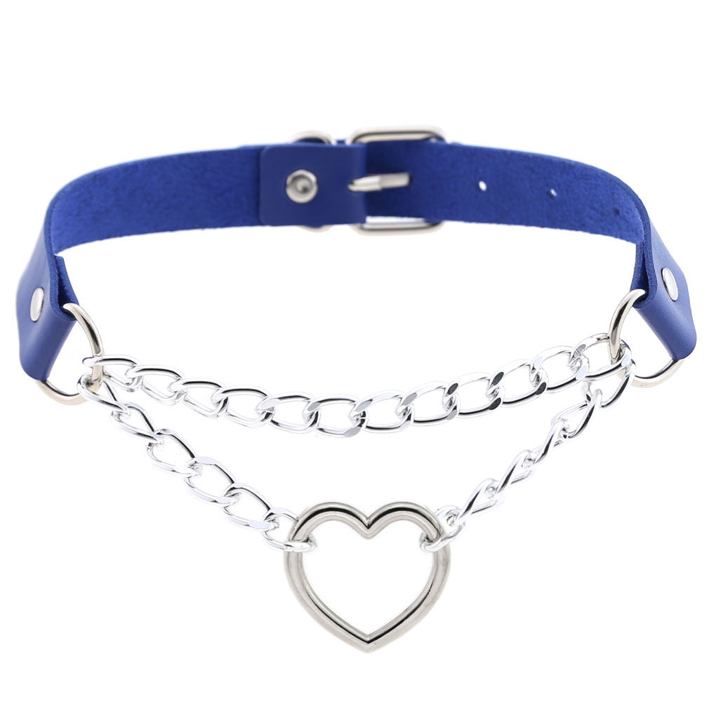 Cool Heart Shaped Chain Neckband Fashion Leather Love Collar