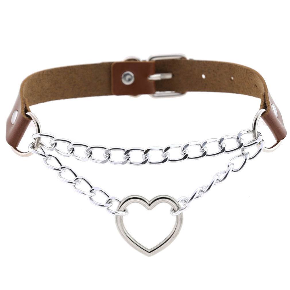 Cool Heart Shaped Chain Neckband Fashion Leather Love Collar