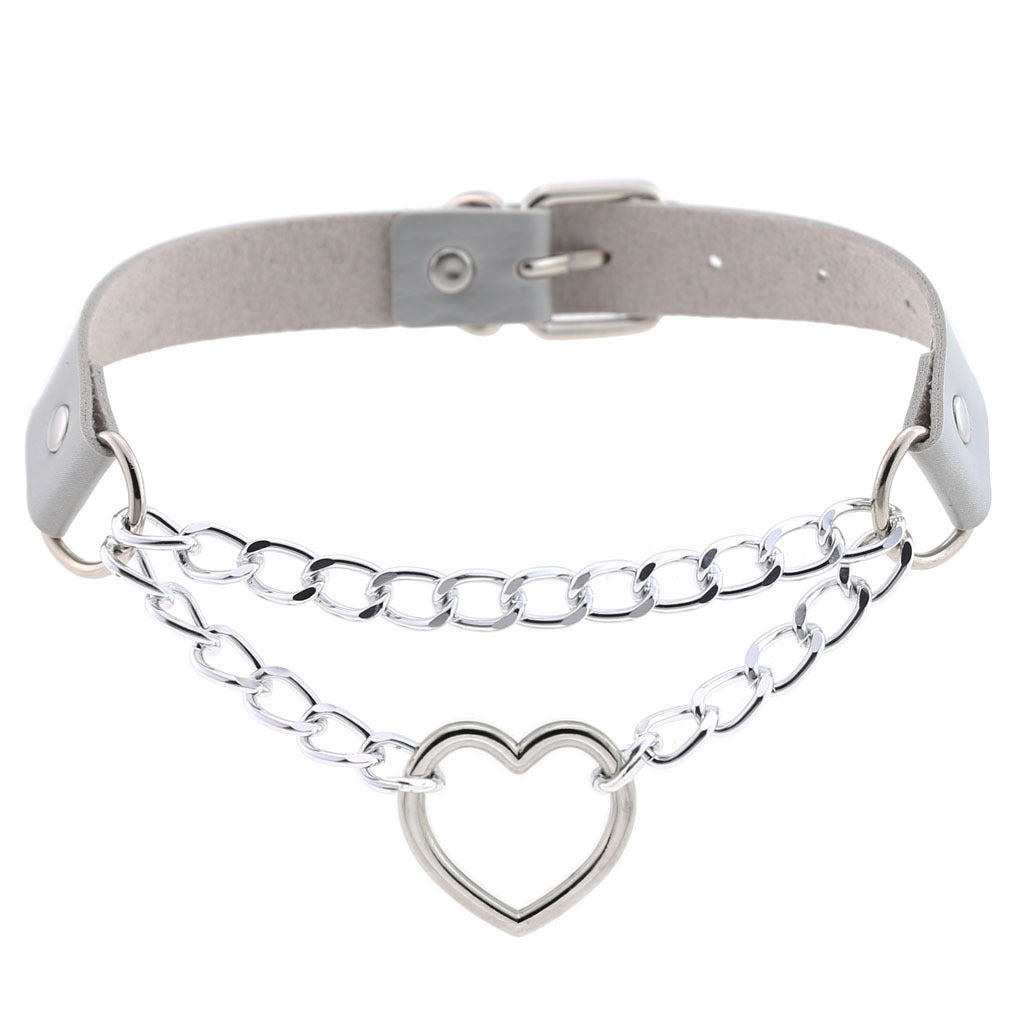 Cool Heart Shaped Chain Neckband Fashion Leather Love Collar