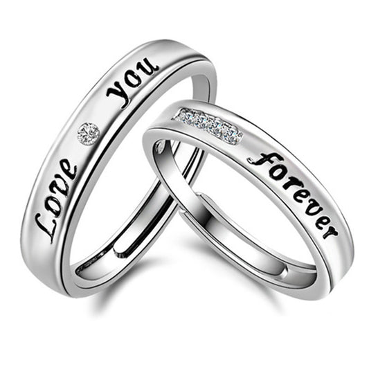 Women's & Men's Korean Style Sier Plated English Epoxy Love Eternal Rings