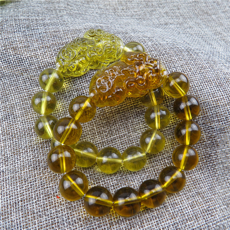 Imitation Citrine Beads Rosary Peace Lucky Bracelet