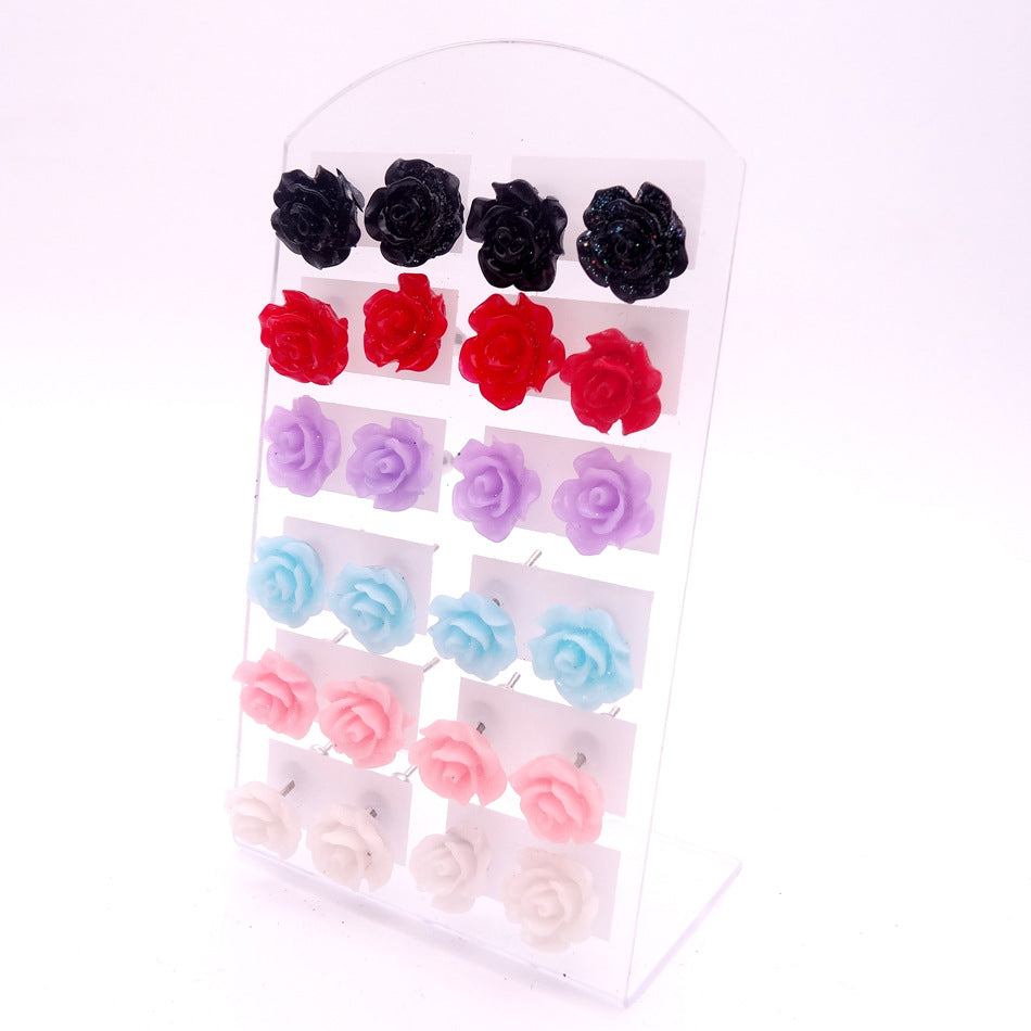 Rose Gold Powder Resin Flower Straight Pair Earrings