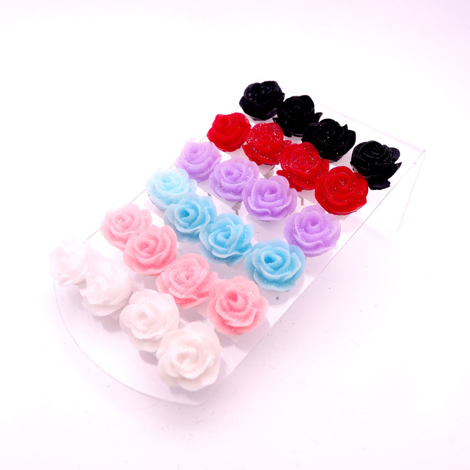 Rose Gold Powder Resin Flower Straight Pair Earrings