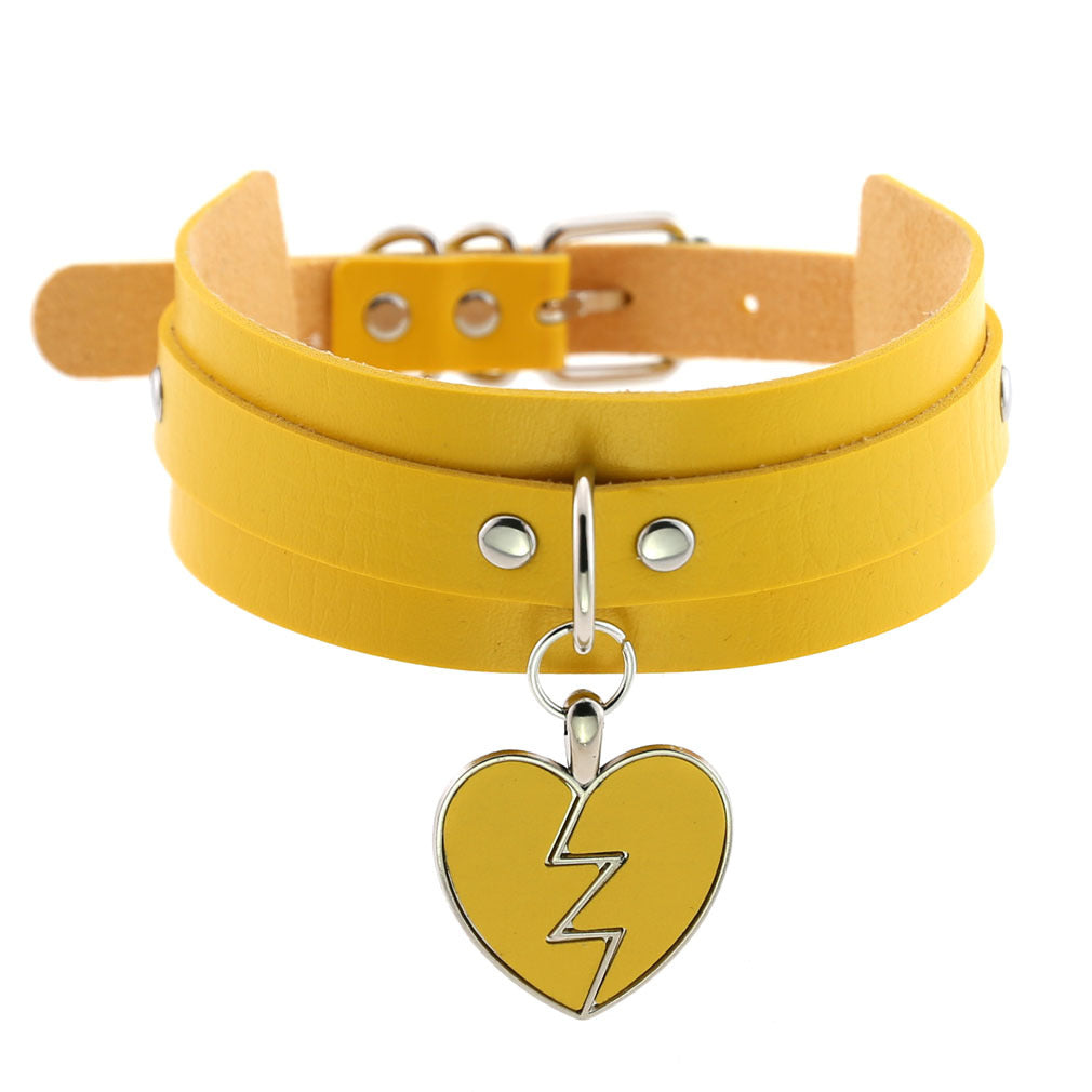 Rock Lightning Peach Heart Heartbreak Love Leather Neckband Clavicle Collar