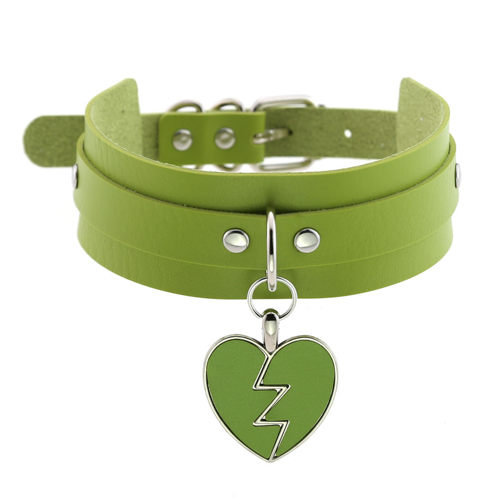 Rock Lightning Peach Heart Heartbreak Love Leather Neckband Clavicle Collar