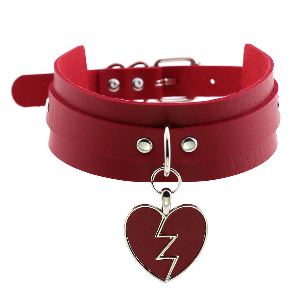 Rock Lightning Peach Heart Heartbreak Love Leather Neckband Clavicle Collar