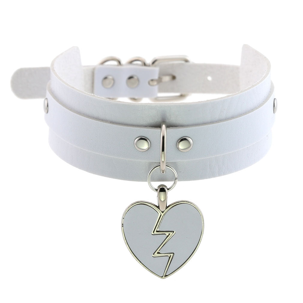 Rock Lightning Peach Heart Heartbreak Love Leather Neckband Clavicle Collar