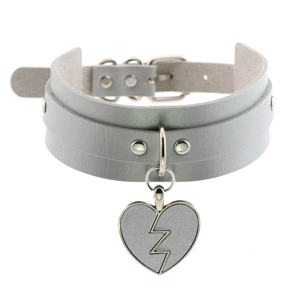 Rock Lightning Peach Heart Heartbreak Love Leather Neckband Clavicle Collar