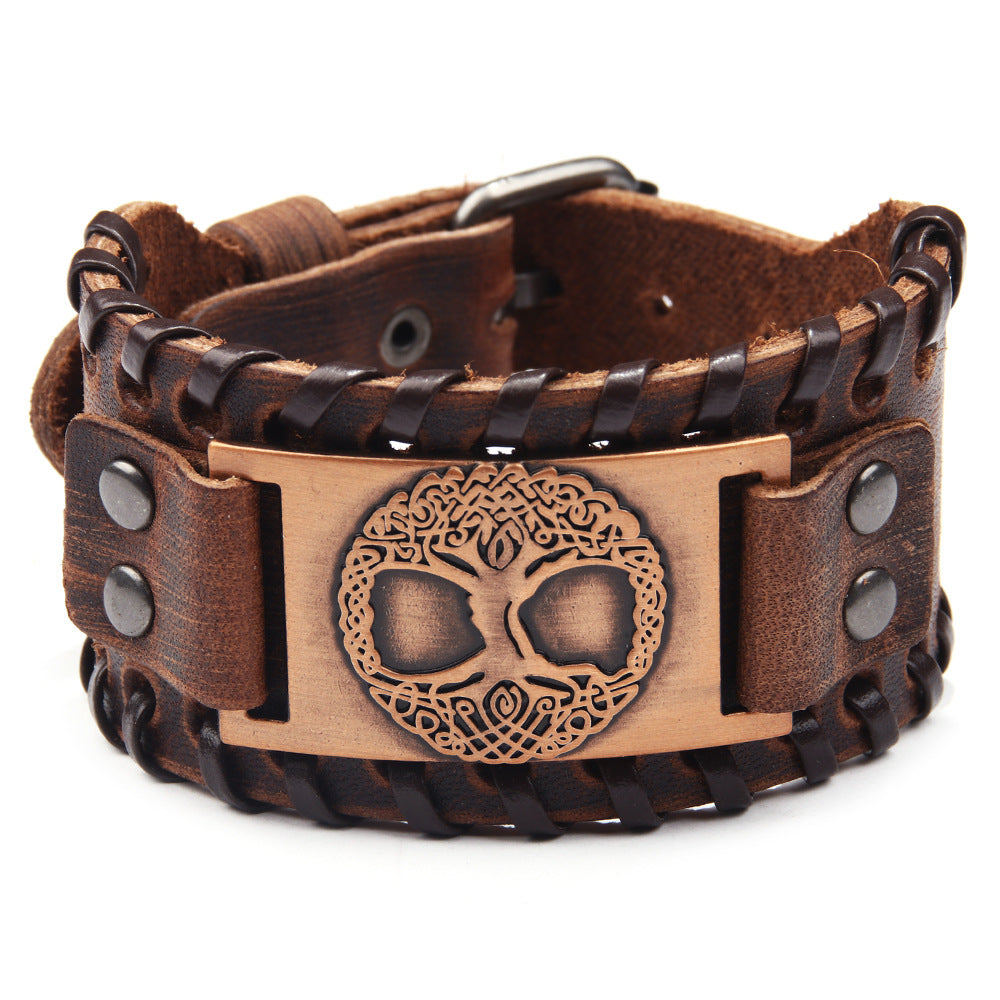 Leather Lucky Tree Face Metal Accessories Bracelets