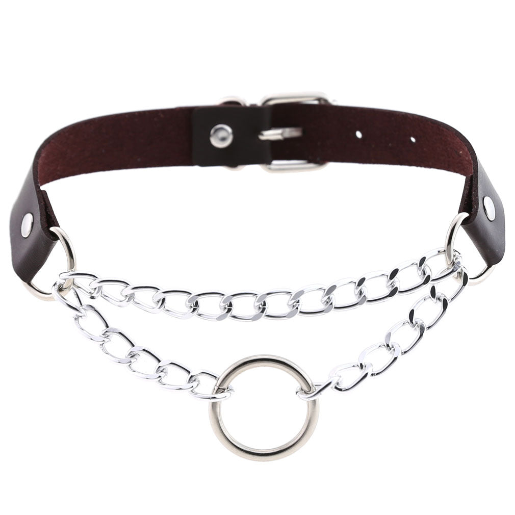 Fashion Leather Neckband Punk Street Shot Chain Neck Necklaces