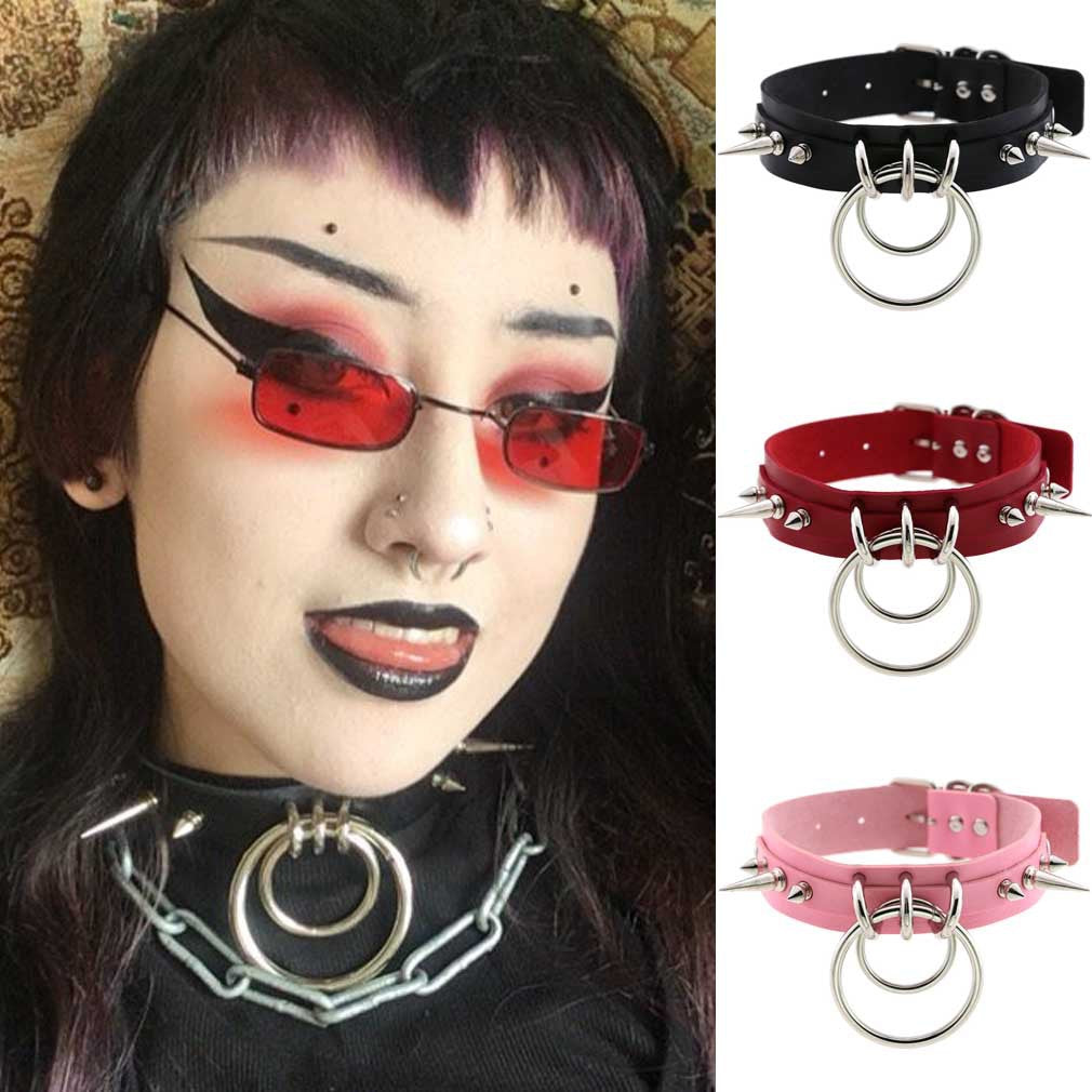 Leather Pointed Rivet Neckband Personality Double O-shaped Neck Rings