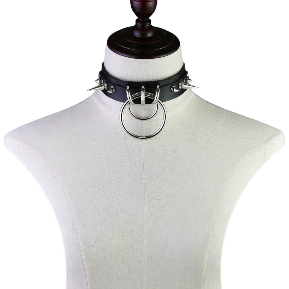 Leather Pointed Rivet Neckband Personality Double O-shaped Neck Rings