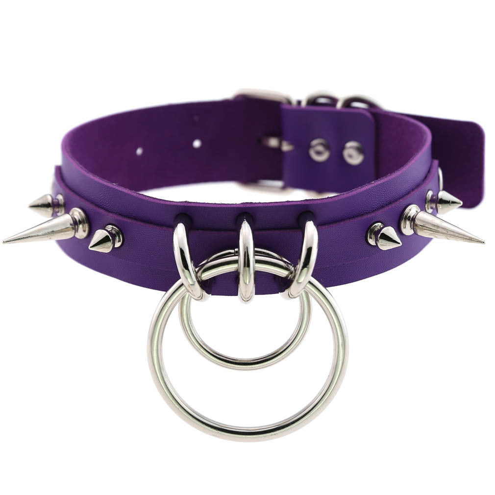 Leather Pointed Rivet Neckband Personality Double O-shaped Neck Rings