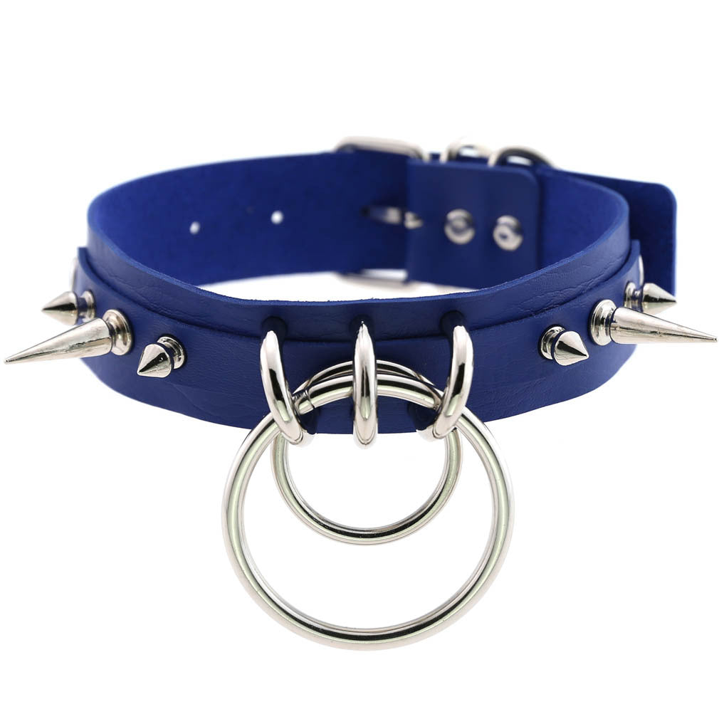 Leather Pointed Rivet Neckband Personality Double O-shaped Neck Rings