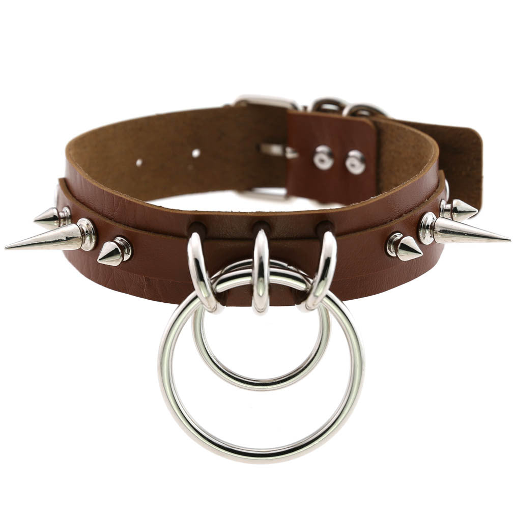 Leather Pointed Rivet Neckband Personality Double O-shaped Neck Rings