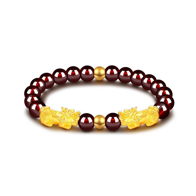 Women's Natural Claret Garnet Pi Gold Hard Bracelet