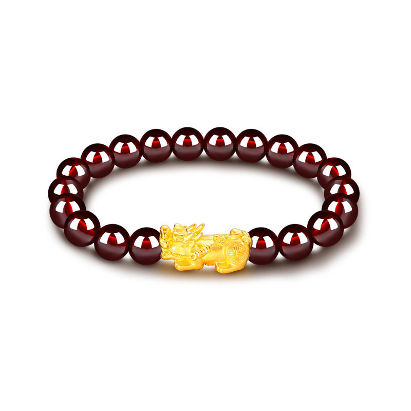 Women's Natural Claret Garnet Pi Gold Hard Bracelet